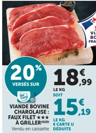 Viande bovine charolaise : Faux filet à griller