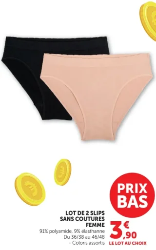 Lot de 2 slips sans coutures femme
