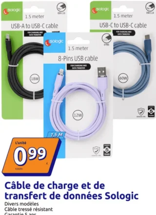 Câble de charge et de transfert de données Sologic