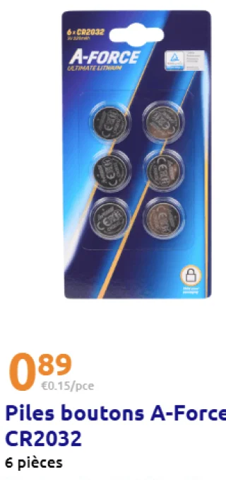 Piles boutons A-Force CR2032