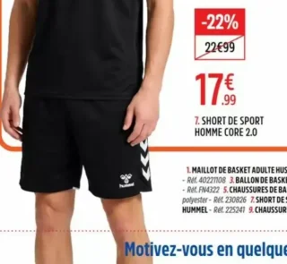 Short de sport homme Core 2.0 Hummel