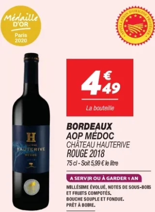 BORDEAUX AOP MÉDOC CHÂTEAU HAUTERIVE ROUGE 2018