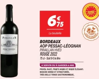 BORDEAUX AOP PESSAC-LÉOGNAN PIRAILLAN HVE3 ROUGE 2022
