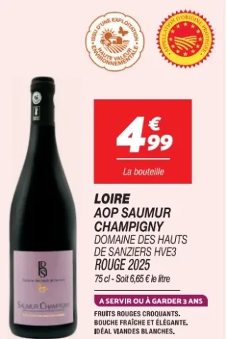 LOIRE AOP SAUMUR CHAMPIGNY DOMAINE DES HAUTS DE SANZIERS HVE3 ROUGE 2025