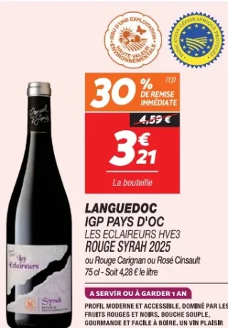 LANGUEDOC IGP PAYS D'OC LES ECLAIREURS HVE3 ROUGE SYRAH 2025