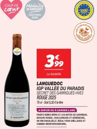 LANGUEDOC IGP VALLÉE DU PARADIS SECRET DES GARRIGUES HVE3 ROUGE 2025
