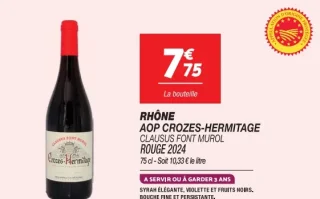 Rhône AOP Crozes-Hermitage Clausus Font Murol Rouge 2024