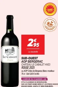 Sud-Ouest AOP Bergerac Château Le Cabalet HVE3 Rouge 2025