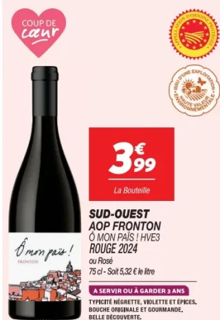 Sud-Ouest AOP Fronton Ô Mon Païs ! HVE3 Rouge 2024