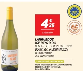 Cellier des Demoiselles Languedoc IGP Pays d'Oc Blanc Sec Sauvignon 2025