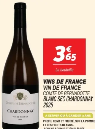 Vin de France Blanc Sec Chardonnay 2025 Comte de Bernadotte