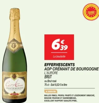 AOP Crémant de Bourgogne L'Aurore Brut ou Brut rosé