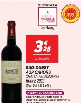 Sud-Ouest AOP Cahors Chateau Bladinières Rouge 2022