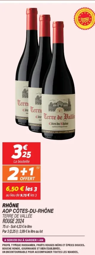 Vin rouge Rhône AOP Côtes-du-Rhône Terre de Vallée Rouge 2024