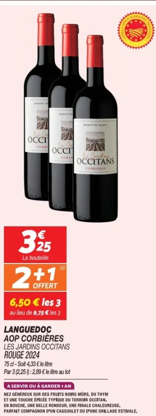 Vin rouge Languedoc AOP Corbières Les Jardins Occitans Rouge 2024