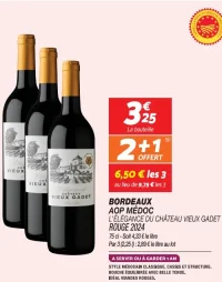 Vin rouge Bordeaux AOP Médoc L'Élégance du Château Vieux Gadet Rouge 2024