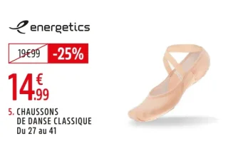 Chaussons de danse 1/2 pointe bi semelle stretch - Energetics