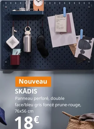 SKÅDIS Panneau perforé, double face/bleu gris foncé prune-rouge, 76x56 cm