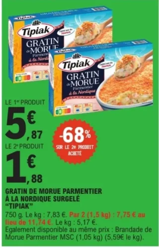 GRATIN DE MORUE PARMENTIER À LA NORDIQUE SURGELÉ "TIPIAK"