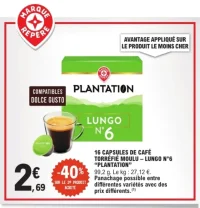 16 capsules de café torréfié moulu Lungo N°6 Plantation