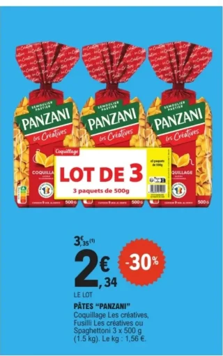 PÂTES “PANZANI” Coquillage Les créatives, Fusilli Les créatives ou Spaghettoni