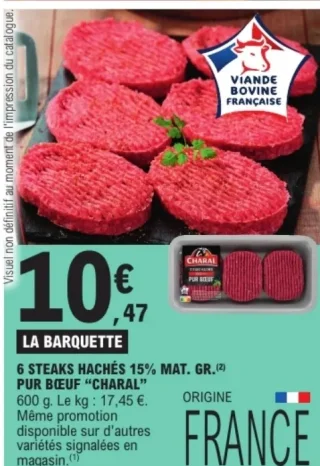 6 steaks hachés 15% mat. gr. pur bœuf Charal