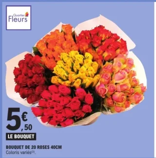 Bouquet de 20 roses 40cm Quartier Fleurs