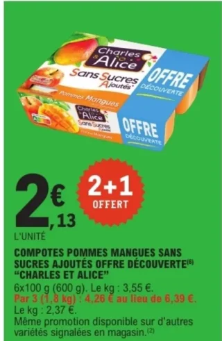Compotes Pommes Mangues sans sucres ajoutés Charles et Alice