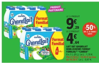 Lait uht Grandlait demi-écrémé format familial Candia