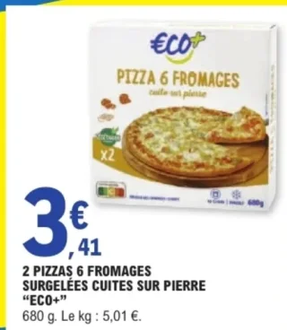 2 pizzas 6 fromages surgelées cuites sur pierre "Eco+"