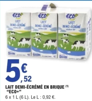 Lait demi-écrémé en brique "Eco+"
