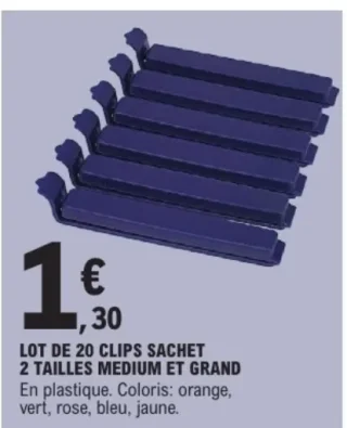 Lot de 20 clips sachet 2 tailles medium et grand