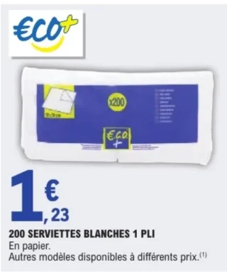 200 serviettes blanches 1 pli Eco+