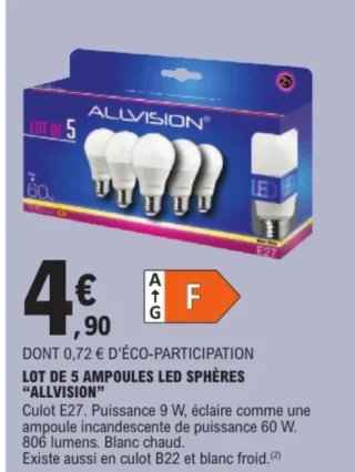 LOT DE 5 AMPOULES LED SPHÈRES "ALLVISION"