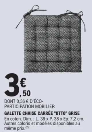 GALETTE CHAISE CARRÉE "OTTO" GRISE