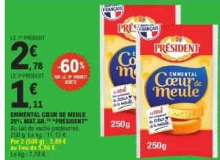 EMMENTAL CŒUR DE MEULE 29% MAT.GR. PRÉSIDENT