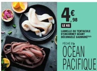 Lamelle ou tentacule d'encornet géant décongelé saumuré