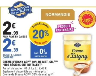 Crème d'Isigny AOP 40% de mat. gr. Nos Régions Ont Du Talent