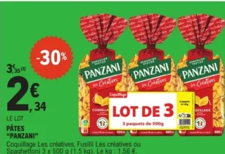 Pâtes "Panzani" Coquillage Les créatives, Fusilli Les créatives ou Spaghettoni
