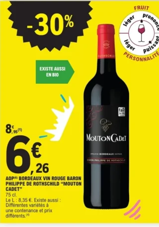AOP Bordeaux Vin Rouge Baron Philippe de Rothschild Mouton Cadet