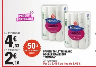 PAPIER TOILETTE BLANC DOUBLE ÉPAISSEUR "MIMOSA"