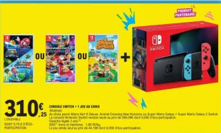 Pack Console Nintendo Switch + 1 Jeu au choix (Mario Kart 8 Deluxe, Animal Crossing New Horizons ou Super Mario Galaxy + Super Mario Galaxy 2)