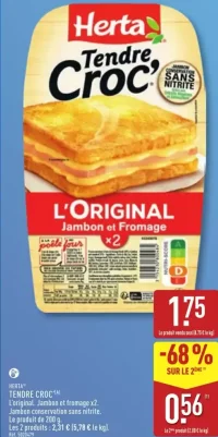 HERTA® TENDRE CROC' L'original. Jambon et fromage x2