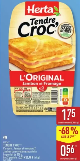 HERTA® TENDRE CROC' L'original. Jambon et fromage x2