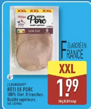 LE MARSIGNY® RÔTI DE PORC 100% filet. 8 tranches. Qualité supérieure.