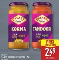 Sauce Korma ou Tandoori Patak's