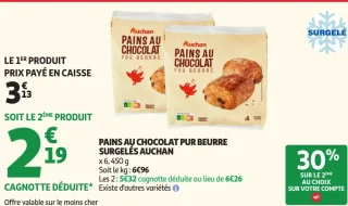 Pains au chocolat pur beurre surgelés Auchan