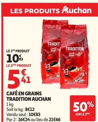 Café en grains Tradition Auchan