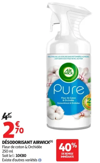 Désodorisant Air Wick Pure Fleur de coton & Orchidée