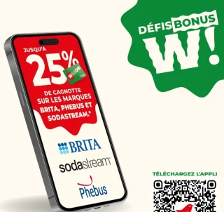 Défis Bonus W! Jusqu'à 25% de cagnotte sur les marques Brita, Phebus et Sodastream